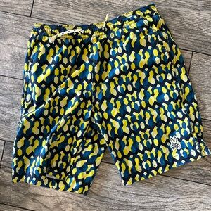 Psycho Bunny Blue and Yellow Board Shorts Vibrant Swimwear
